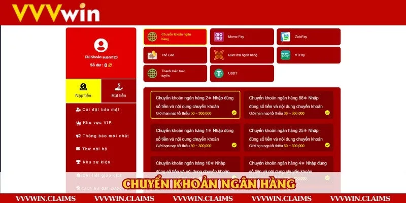 Nạp tiền vào nhà cái siêu nhanh qua ngân hàng